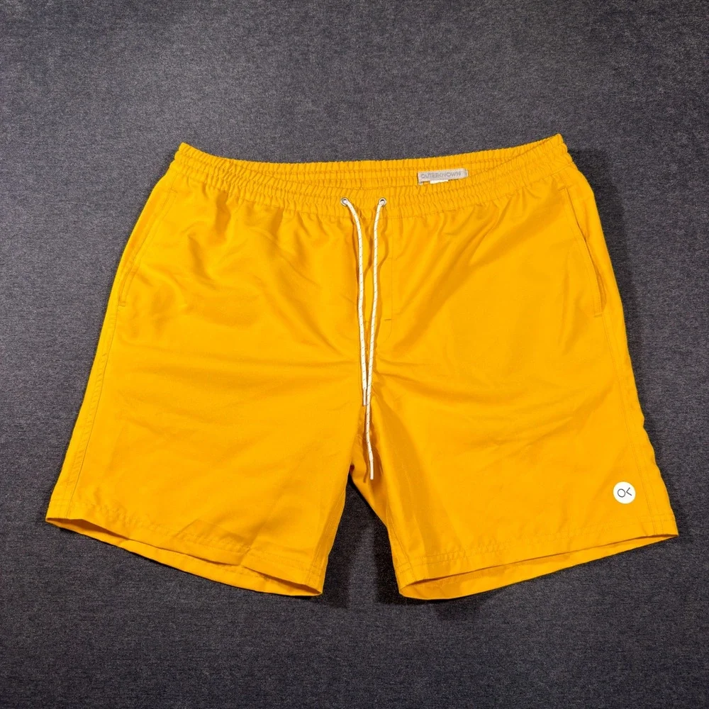 Outerknown Swim Trunks Men XL Yellow Unlined Quick Dry Board Shorts Pocket Beach